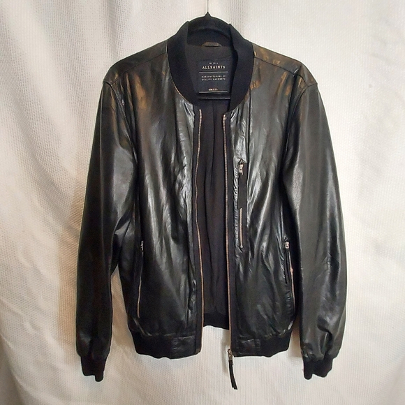 All Saints Kino Black Leather Bomber Punk Racer Rare - Picture 3 of 16